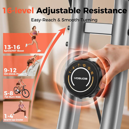 Folding Exercise Bike - 5 IN 1 Foldable Stationary Bike for Home Gym Workout, Upgraded Indoor Cycling Bikes with 6.6 LBS Flywheel, 380 LBS Capacity and 16-Level Magnetic Resistance, Back Support Cushion