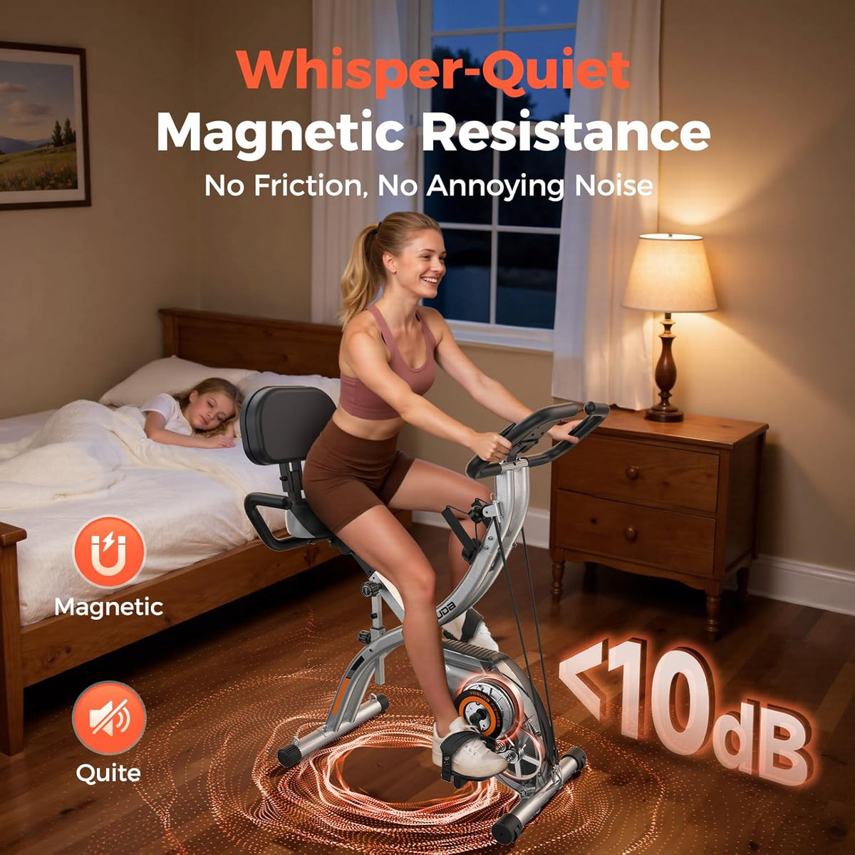 Folding Exercise Bike - 5 IN 1 Foldable Stationary Bike for Home Gym Workout, Upgraded Indoor Cycling Bikes with 6.6 LBS Flywheel, 380 LBS Capacity and 16-Level Magnetic Resistance, Back Support Cushion