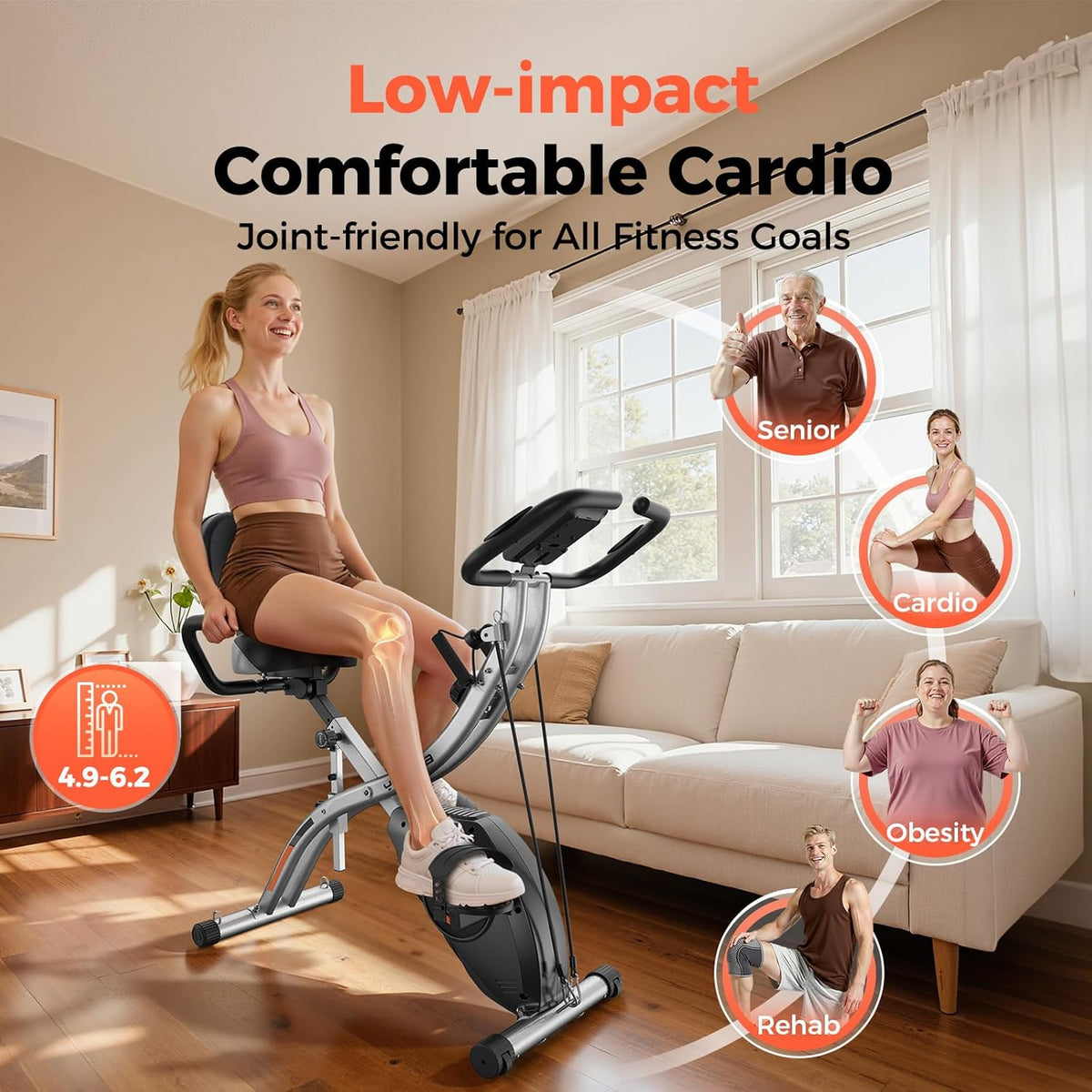 Folding Exercise Bike - 5 IN 1 Foldable Stationary Bike for Home Gym Workout, Upgraded Indoor Cycling Bikes with 6.6 LBS Flywheel, 380 LBS Capacity and 16-Level Magnetic Resistance, Back Support Cushion