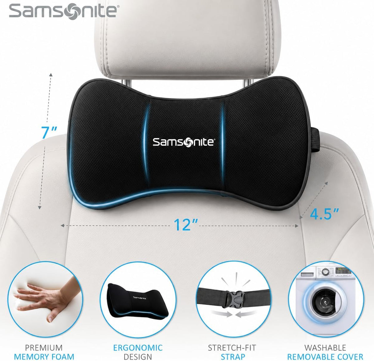 Infused-Gel Car Neck Pillow with Airflow Memory Foam, Headrest Support Cushion for Driving, Universal - Fits Any Vehicle, Including SUVs and Trucks, Washable Cover, Black…