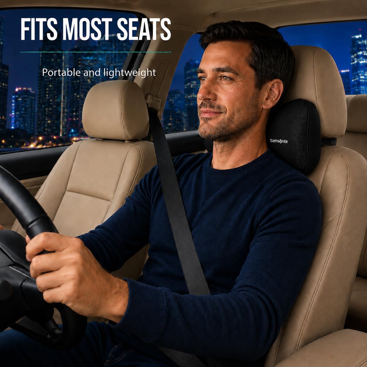Infused-Gel Car Neck Pillow with Airflow Memory Foam, Headrest Support Cushion for Driving, Universal - Fits Any Vehicle, Including SUVs and Trucks, Washable Cover, Black…