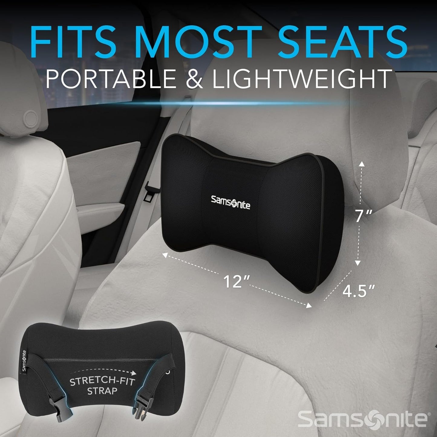 Infused-Gel Car Neck Pillow with Airflow Memory Foam, Headrest Support Cushion for Driving, Universal - Fits Any Vehicle, Including SUVs and Trucks, Washable Cover, Black…