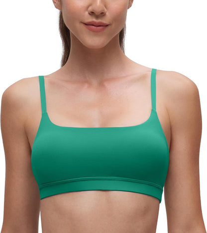 Butterluxe Scoop Neck Sports Bras | Light Support, Removable Pads, Yoga, Extremely Soft, U Back, Adjustable Spaghetti Straps, for Women