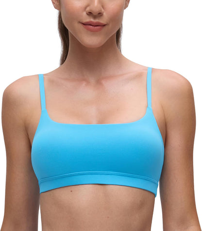 Butterluxe Scoop Neck Sports Bras | Light Support, Removable Pads, Yoga, Extremely Soft, U Back, Adjustable Spaghetti Straps, for Women