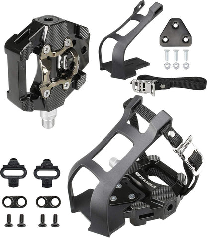 Bike Toe Clips Cages & Pedals - Compatible with Shimano SPD - Fixed or Adjustable Bicycle Toe Clips & Cleats for Fitness Indoor Exercise Bikes