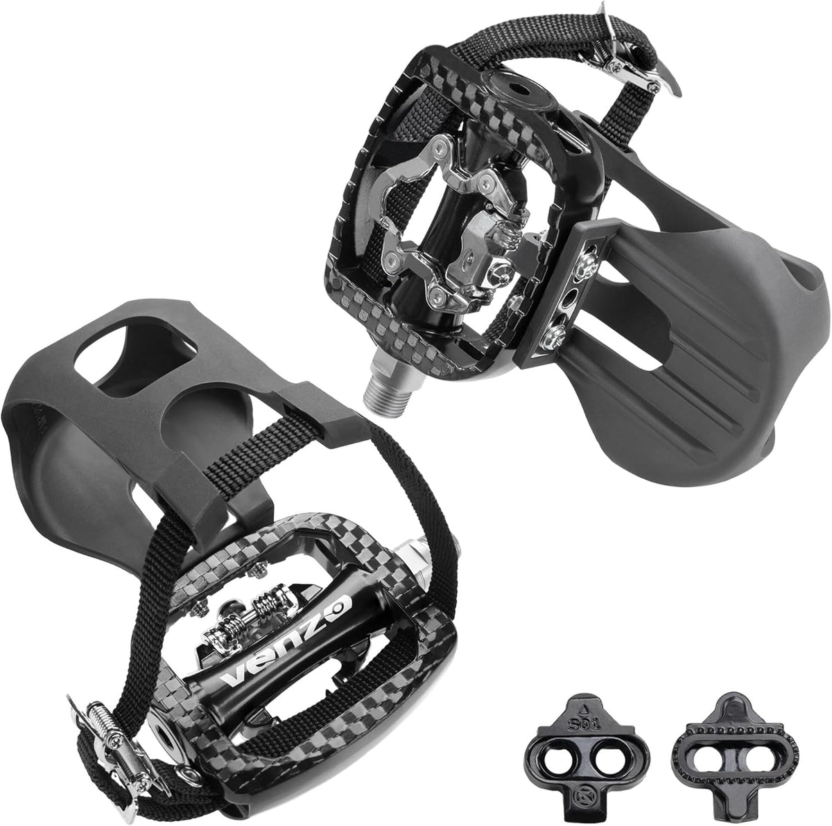 Bike Toe Clips Cages & Pedals - Compatible with Shimano SPD - Fixed or Adjustable Bicycle Toe Clips & Cleats for Fitness Indoor Exercise Bikes
