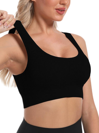 Seamless Sports Bras for Women Pack of 3 Ribbed Sports Bra Workout Tops Cropped Tank Top Comfort Padded Yoga