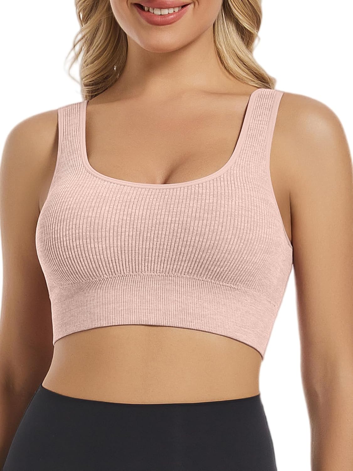 Seamless Sports Bras for Women Pack of 3 Ribbed Sports Bra Workout Tops Cropped Tank Top Comfort Padded Yoga