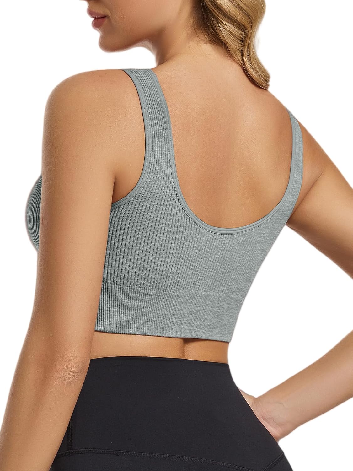 Seamless Sports Bras for Women Pack of 3 Ribbed Sports Bra Workout Tops Cropped Tank Top Comfort Padded Yoga