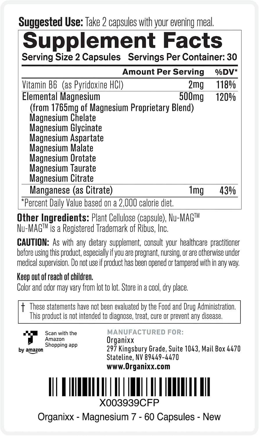 Magnesium 7 Complex, Sleep & Muscle Support, 60 Caps
