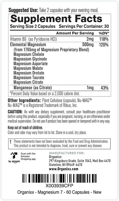 Magnesium 7 Complex, Sleep & Muscle Support, 60 Caps