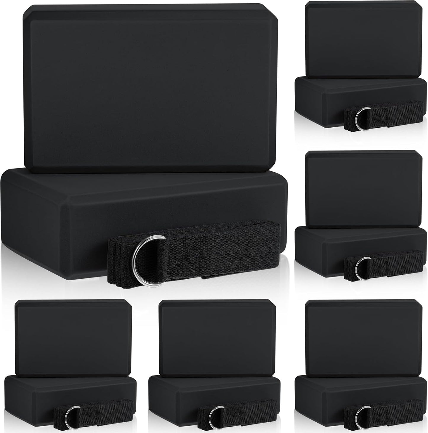 18 Pcs Yoga Blocks and Strap Set Include 12 EVA Foam Yoga Blocks Bulk 9"x6"x3" with 6 Adjustable 8 ft Straps D Ring Non Slip Props for Stretching Pilates Workout Studio Home Gym