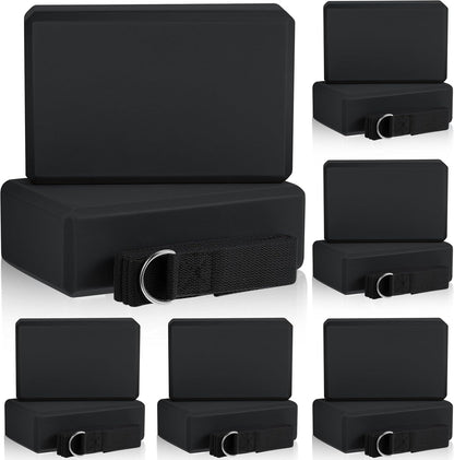18 Pcs Yoga Blocks and Strap Set Include 12 EVA Foam Yoga Blocks Bulk 9"x6"x3" with 6 Adjustable 8 ft Straps D Ring Non Slip Props for Stretching Pilates Workout Studio Home Gym