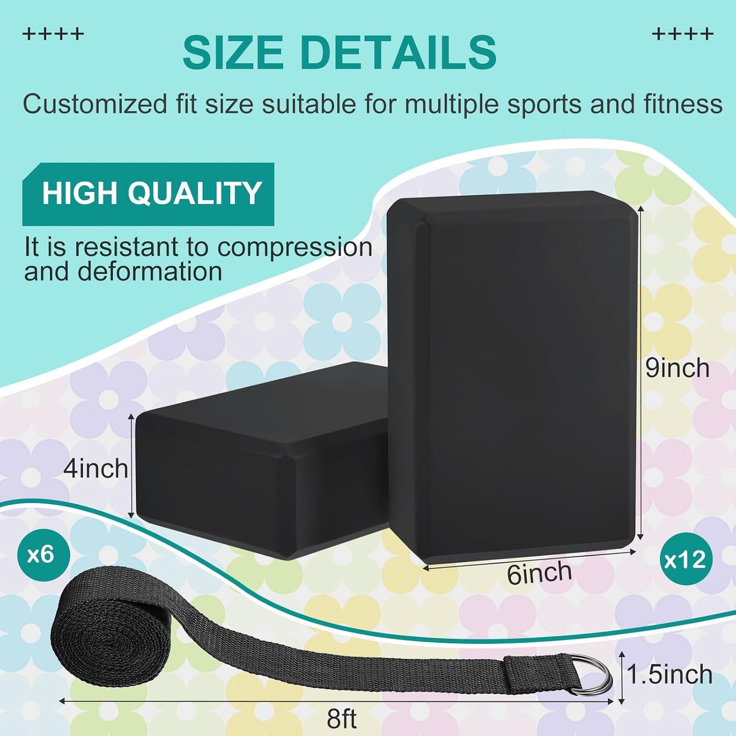 18 Pcs Yoga Blocks and Strap Set Include 12 EVA Foam Yoga Blocks Bulk 9"x6"x3" with 6 Adjustable 8 ft Straps D Ring Non Slip Props for Stretching Pilates Workout Studio Home Gym