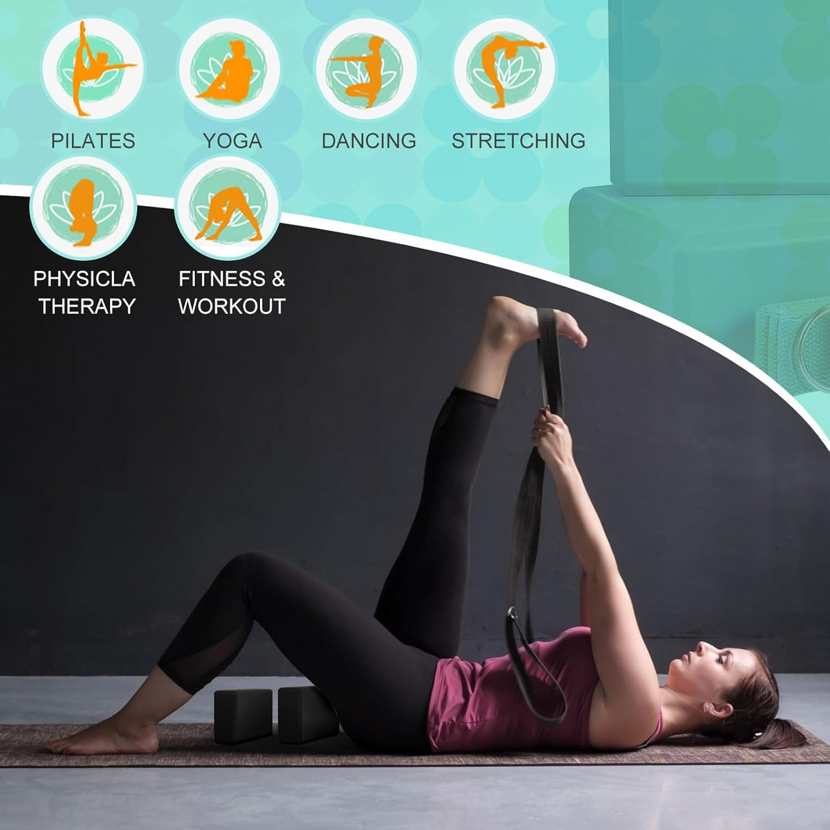 18 Pcs Yoga Blocks and Strap Set Include 12 EVA Foam Yoga Blocks Bulk 9"x6"x3" with 6 Adjustable 8 ft Straps D Ring Non Slip Props for Stretching Pilates Workout Studio Home Gym