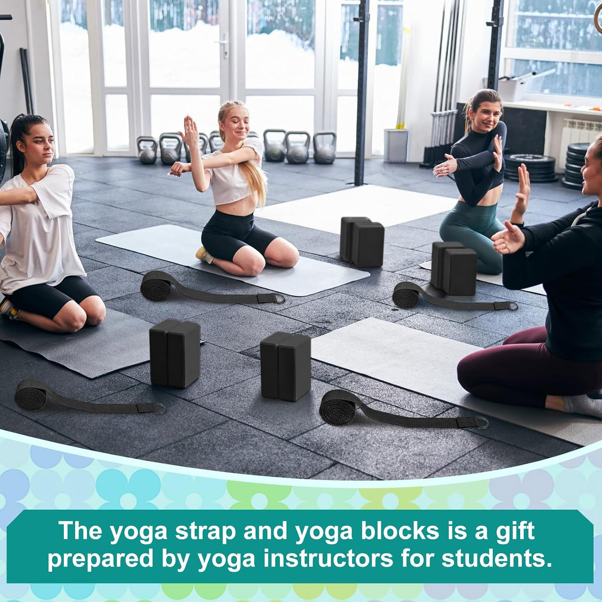 18 Pcs Yoga Blocks and Strap Set Include 12 EVA Foam Yoga Blocks Bulk 9"x6"x3" with 6 Adjustable 8 ft Straps D Ring Non Slip Props for Stretching Pilates Workout Studio Home Gym
