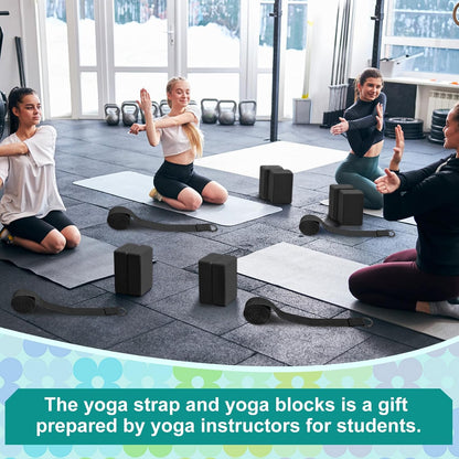 18 Pcs Yoga Blocks and Strap Set Include 12 EVA Foam Yoga Blocks Bulk 9"x6"x3" with 6 Adjustable 8 ft Straps D Ring Non Slip Props for Stretching Pilates Workout Studio Home Gym