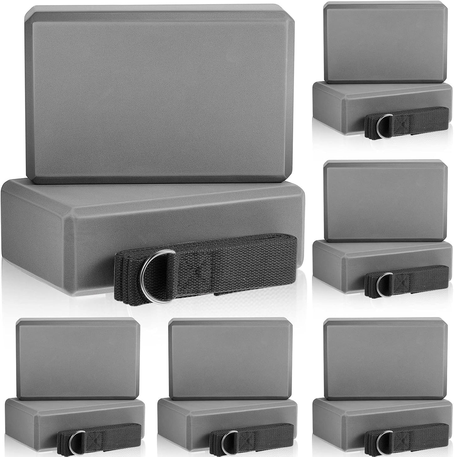 18 Pcs Yoga Blocks and Strap Set Include 12 EVA Foam Yoga Blocks Bulk 9"x6"x3" with 6 Adjustable 8 ft Straps D Ring Non Slip Props for Stretching Pilates Workout Studio Home Gym