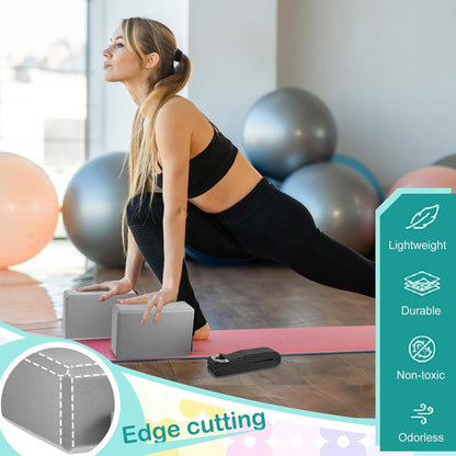 18 Pcs Yoga Blocks and Strap Set Include 12 EVA Foam Yoga Blocks Bulk 9"x6"x3" with 6 Adjustable 8 ft Straps D Ring Non Slip Props for Stretching Pilates Workout Studio Home Gym