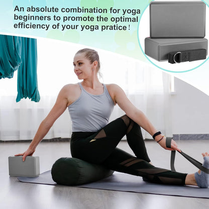 18 Pcs Yoga Blocks and Strap Set Include 12 EVA Foam Yoga Blocks Bulk 9"x6"x3" with 6 Adjustable 8 ft Straps D Ring Non Slip Props for Stretching Pilates Workout Studio Home Gym