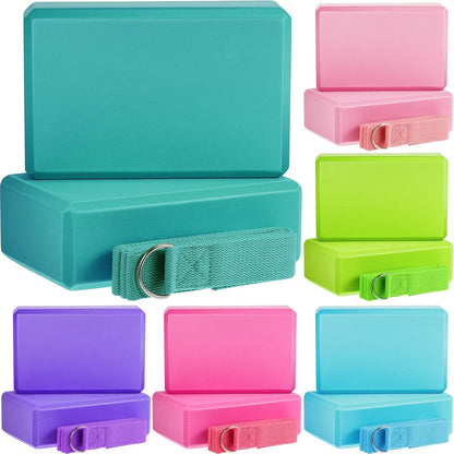 18 Pcs Yoga Blocks and Strap Set Include 12 EVA Foam Yoga Blocks Bulk 9"x6"x3" with 6 Adjustable 8 ft Straps D Ring Non Slip Props for Stretching Pilates Workout Studio Home Gym