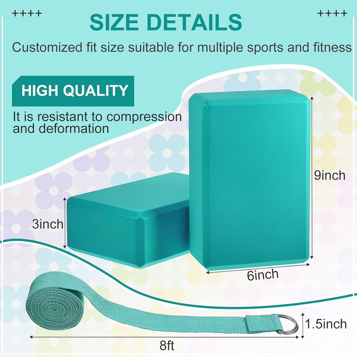 18 Pcs Yoga Blocks and Strap Set Include 12 EVA Foam Yoga Blocks Bulk 9"x6"x3" with 6 Adjustable 8 ft Straps D Ring Non Slip Props for Stretching Pilates Workout Studio Home Gym