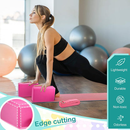 18 Pcs Yoga Blocks and Strap Set Include 12 EVA Foam Yoga Blocks Bulk 9"x6"x3" with 6 Adjustable 8 ft Straps D Ring Non Slip Props for Stretching Pilates Workout Studio Home Gym