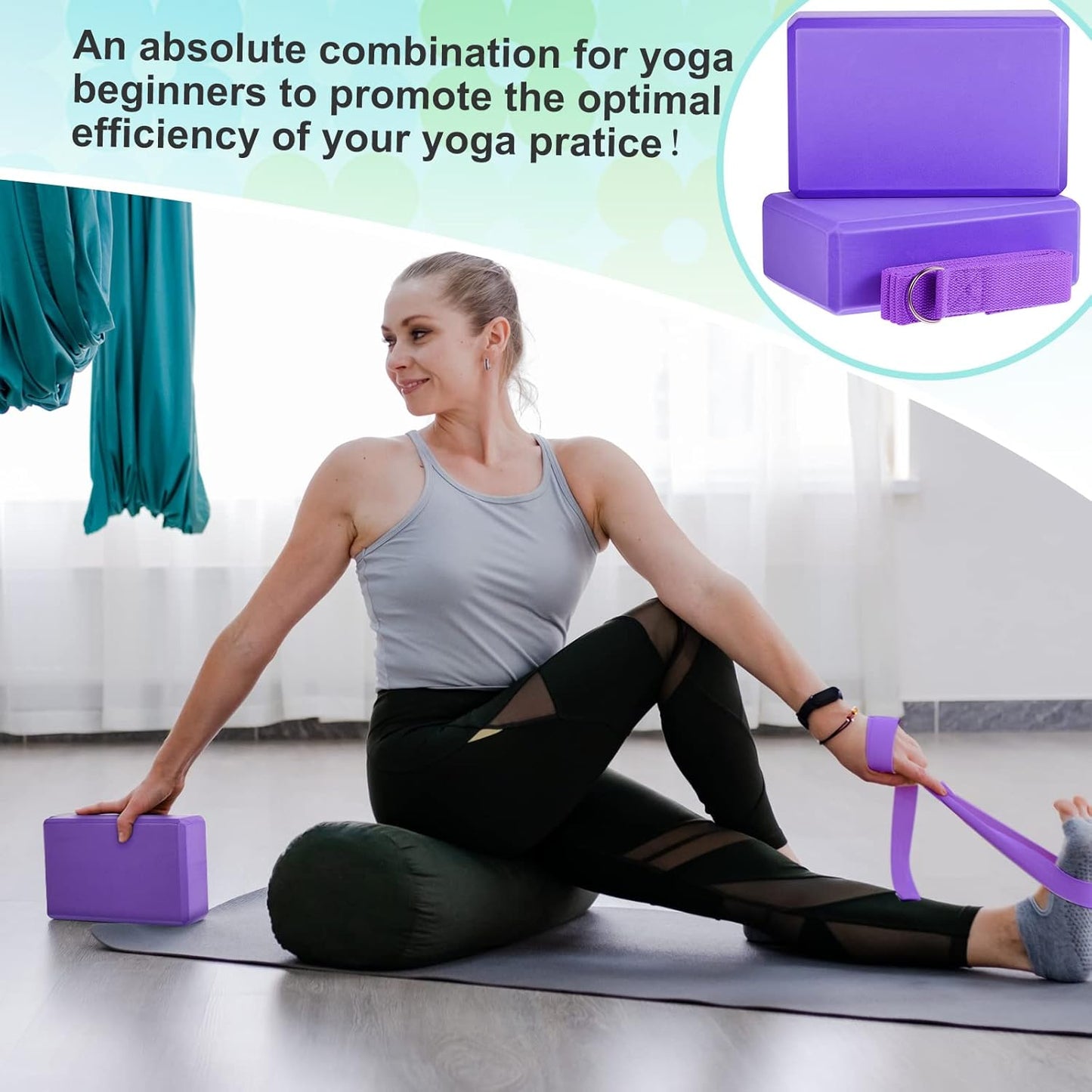 18 Pcs Yoga Blocks and Strap Set Include 12 EVA Foam Yoga Blocks Bulk 9"x6"x3" with 6 Adjustable 8 ft Straps D Ring Non Slip Props for Stretching Pilates Workout Studio Home Gym