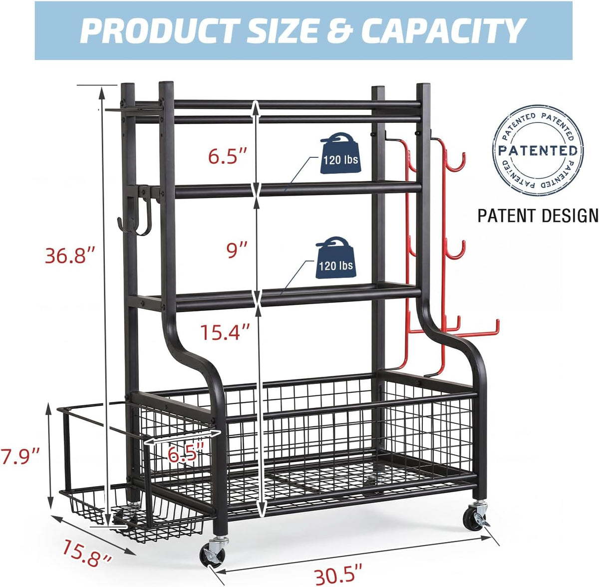 Dumbbell Rack, Weight Rack for Dumbbells, Home Gym Storage for Dumbbells Kettlebells Yoga Mat and Balls, All in One Workout Storage with Wheels and Hooks, Powder Coated Finish Steel