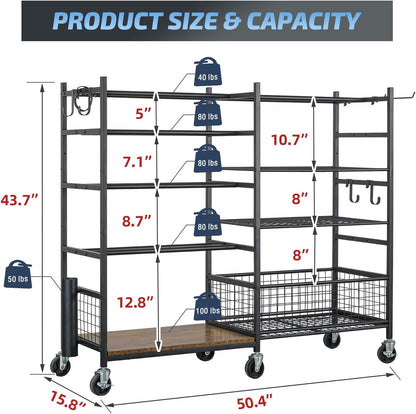 Dumbbell Rack, Weight Rack for Dumbbells, Home Gym Storage for Dumbbells Kettlebells Yoga Mat and Balls, All in One Workout Storage with Wheels and Hooks, Powder Coated Finish Steel