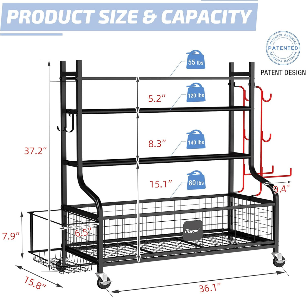 Dumbbell Rack, Weight Rack for Dumbbells, Home Gym Storage for Dumbbells Kettlebells Yoga Mat and Balls, All in One Workout Storage with Wheels and Hooks, Powder Coated Finish Steel
