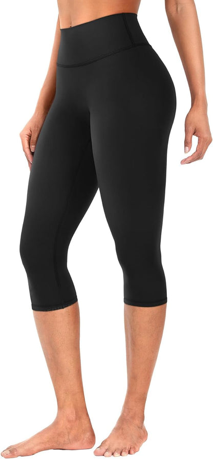 Ease Womens Workout Capri Leggings 17" No Front Seam High Waisted Hidden Scrunch Gym Yoga Pants