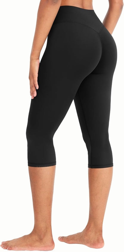 Ease Womens Workout Capri Leggings 17" No Front Seam High Waisted Hidden Scrunch Gym Yoga Pants