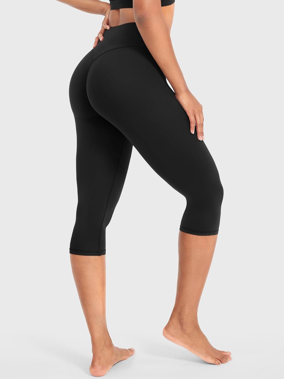 Ease Womens Workout Capri Leggings 17" No Front Seam High Waisted Hidden Scrunch Gym Yoga Pants