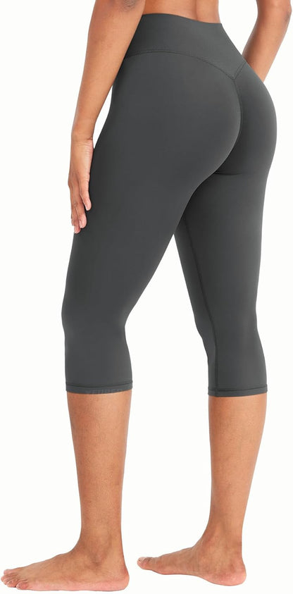 Ease Womens Workout Capri Leggings 17" No Front Seam High Waisted Hidden Scrunch Gym Yoga Pants