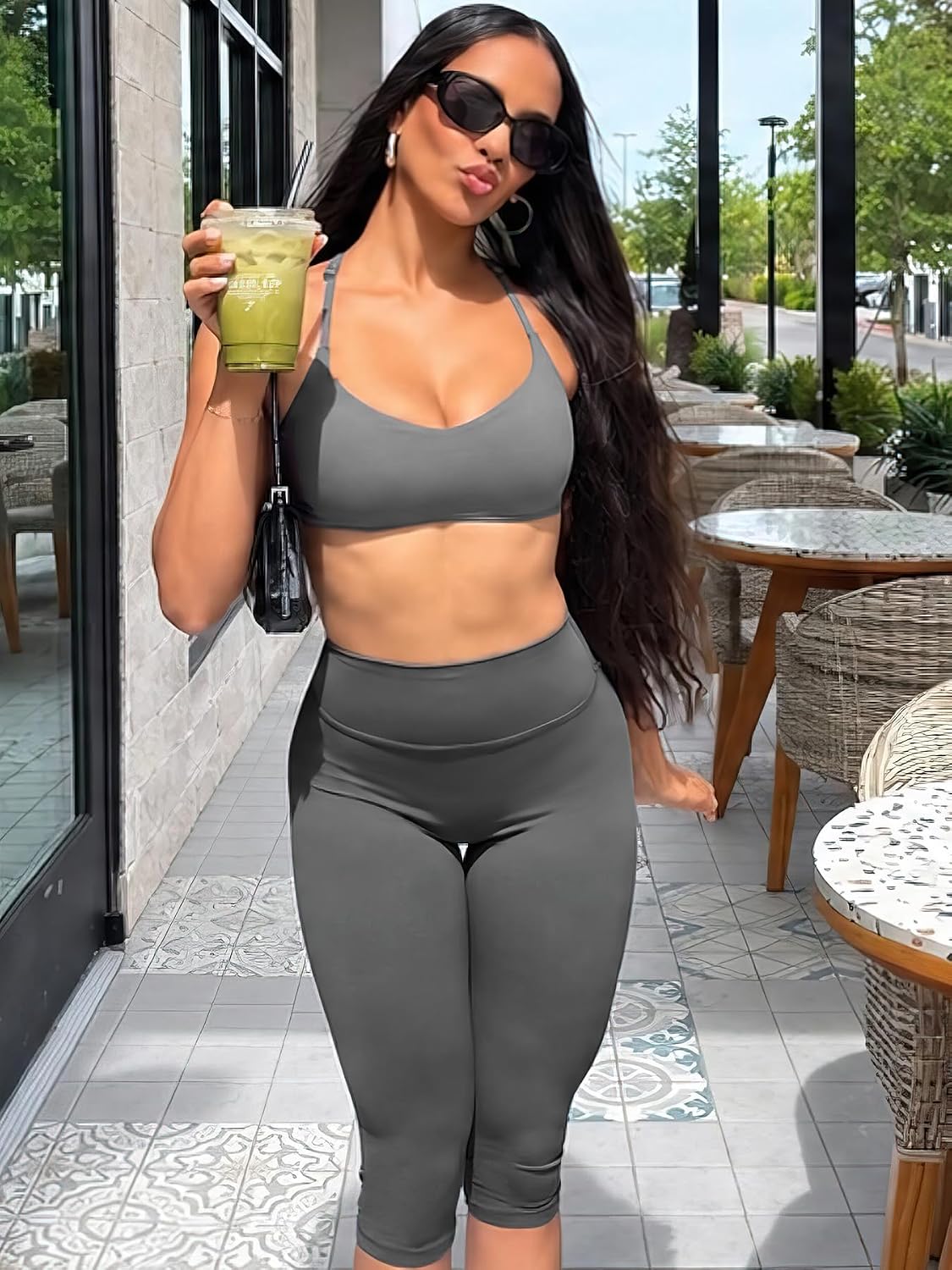 Ease Womens Workout Capri Leggings 17" No Front Seam High Waisted Hidden Scrunch Gym Yoga Pants