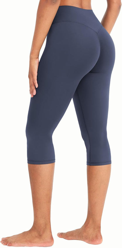 Ease Womens Workout Capri Leggings 17" No Front Seam High Waisted Hidden Scrunch Gym Yoga Pants