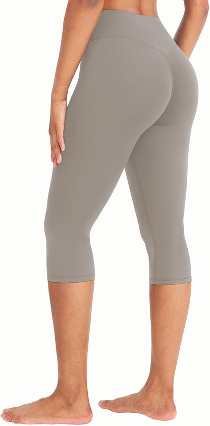 Ease Womens Workout Capri Leggings 17" No Front Seam High Waisted Hidden Scrunch Gym Yoga Pants