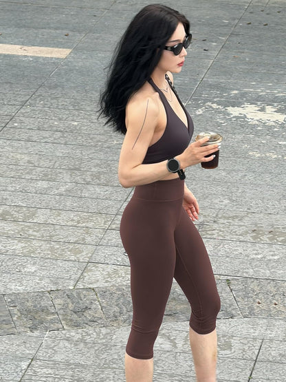 Ease Womens Workout Capri Leggings 17" No Front Seam High Waisted Hidden Scrunch Gym Yoga Pants