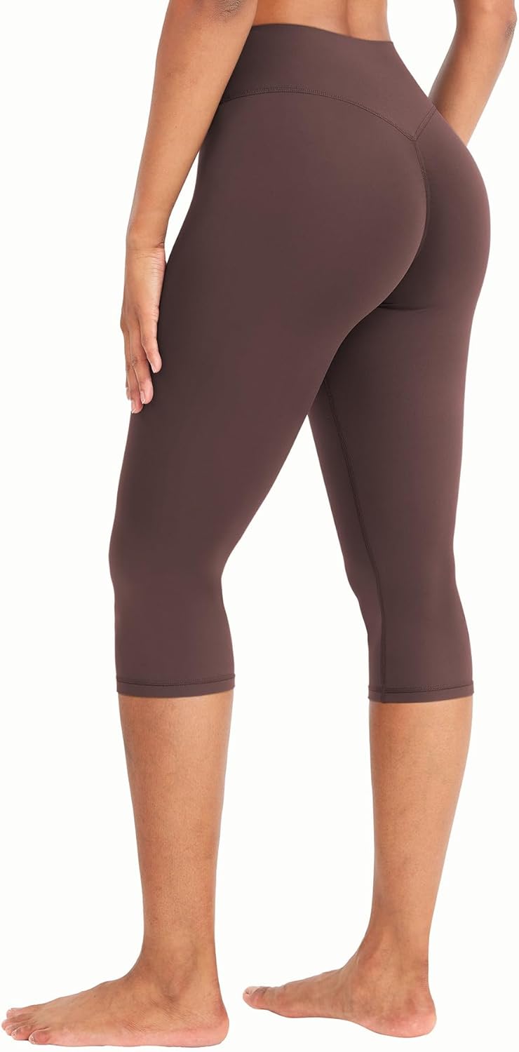 Ease Womens Workout Capri Leggings 17" No Front Seam High Waisted Hidden Scrunch Gym Yoga Pants
