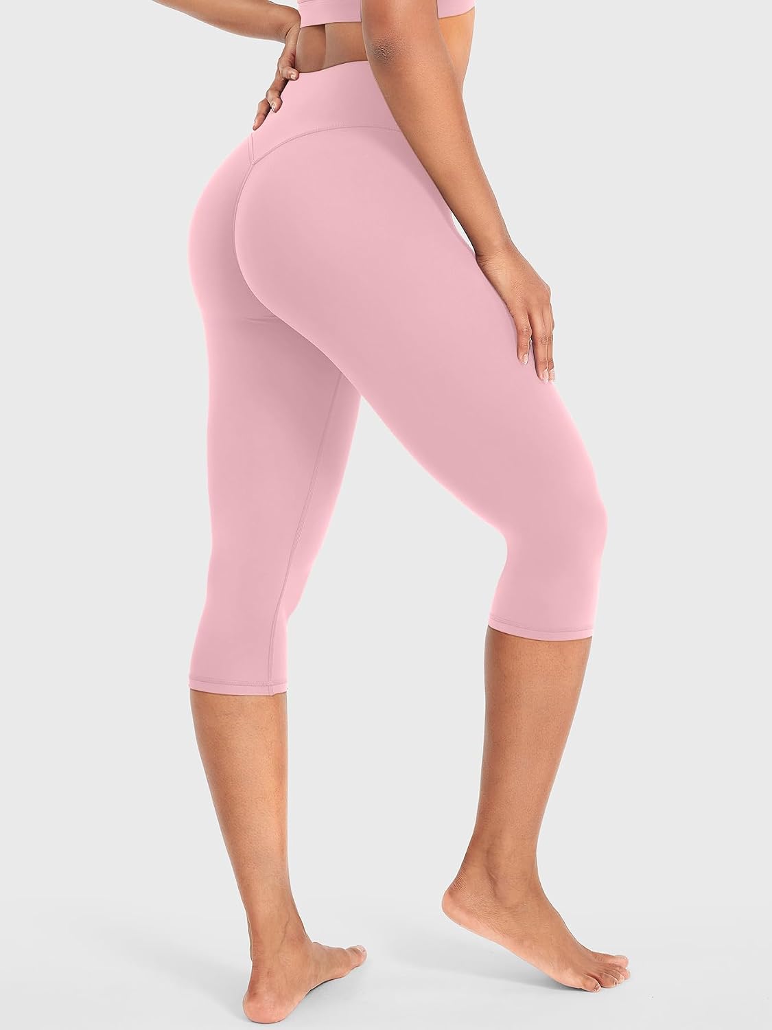Ease Womens Workout Capri Leggings 17" No Front Seam High Waisted Hidden Scrunch Gym Yoga Pants