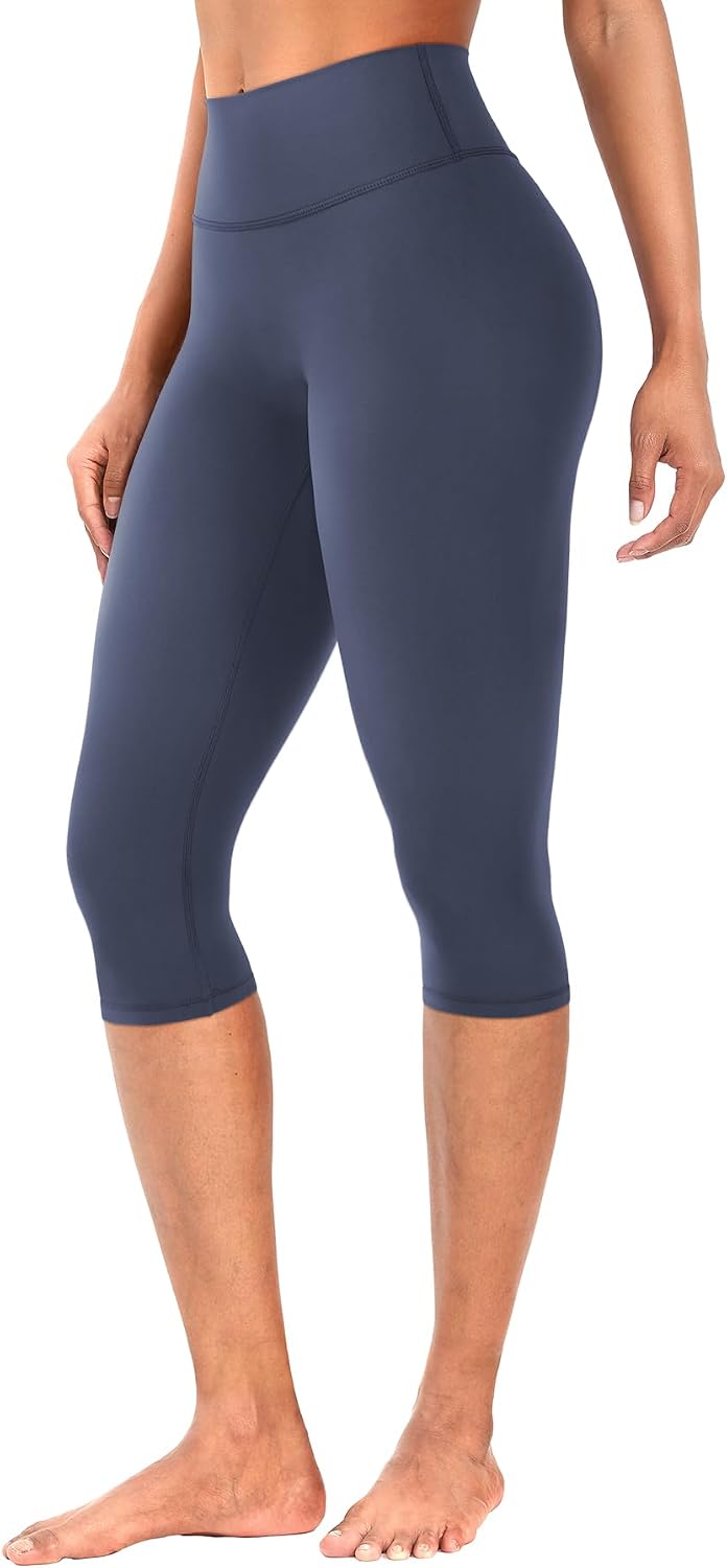 Ease Womens Workout Capri Leggings 17" No Front Seam High Waisted Hidden Scrunch Gym Yoga Pants