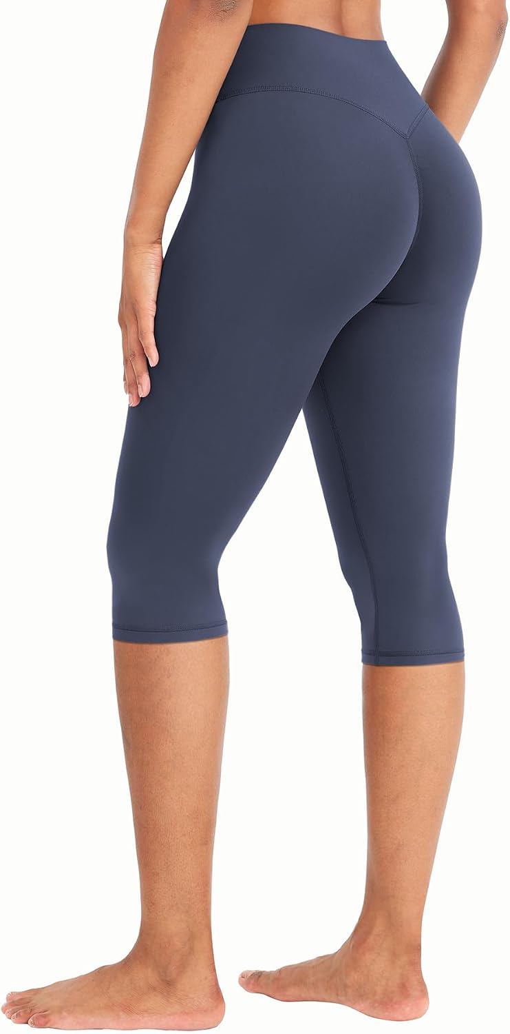Ease Womens Workout Capri Leggings 17" No Front Seam High Waisted Hidden Scrunch Gym Yoga Pants