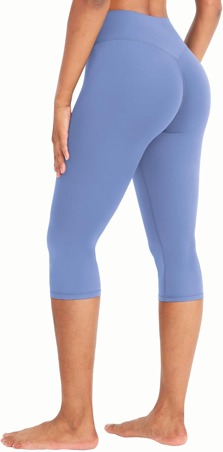 Ease Womens Workout Capri Leggings 17" No Front Seam High Waisted Hidden Scrunch Gym Yoga Pants
