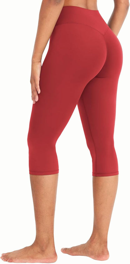 Ease Womens Workout Capri Leggings 17" No Front Seam High Waisted Hidden Scrunch Gym Yoga Pants