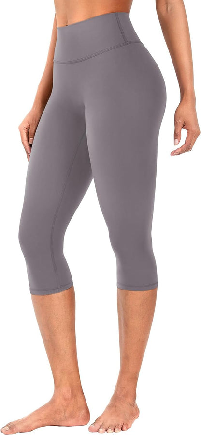 Ease Womens Workout Capri Leggings 17" No Front Seam High Waisted Hidden Scrunch Gym Yoga Pants