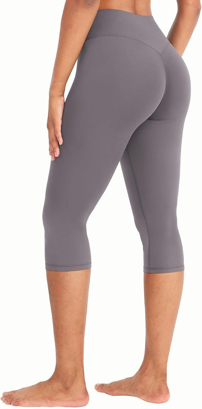 Ease Womens Workout Capri Leggings 17" No Front Seam High Waisted Hidden Scrunch Gym Yoga Pants