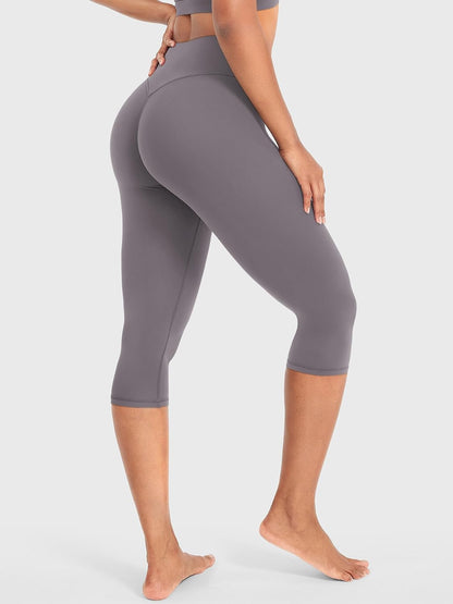 Ease Womens Workout Capri Leggings 17" No Front Seam High Waisted Hidden Scrunch Gym Yoga Pants