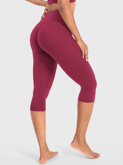 Ease Womens Workout Capri Leggings 17" No Front Seam High Waisted Hidden Scrunch Gym Yoga Pants