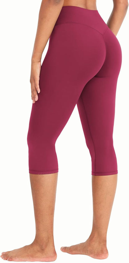 Ease Womens Workout Capri Leggings 17" No Front Seam High Waisted Hidden Scrunch Gym Yoga Pants